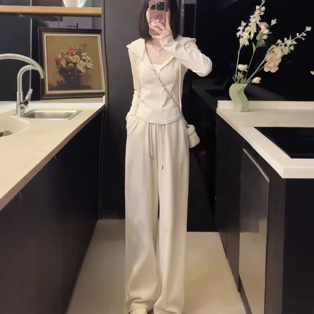 Spring Petite Sporty Casual Fashion Two-Piece Set 2026 New Style Women's Hoodie Sweatshirt with Wide-Leg Pants