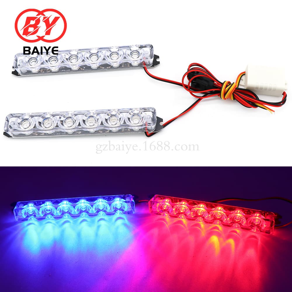 Car 2x4 LED Brake Strobe Light One-to-Two Motorcycle License Plate Decoration Light Red Blue Light
