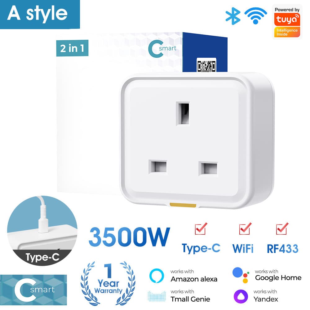 Wireless WiFi RF433 UK Standard Smart Socket Smart Home Tuya App Voice Remote Timer Plug Switch Light