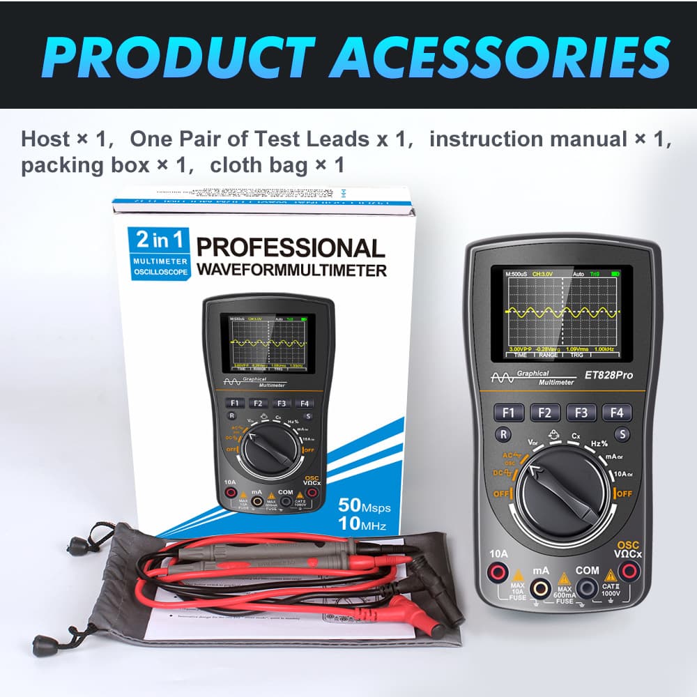 TOOLTOP ET828PRO Oscilloscope Multimeter 10MHz 50Msps Sampling Rate Oscilloscope + Multimeter 2-in-1