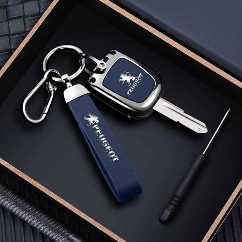 Compatible with Peugeot 206 207 307 Car Key Case, Dongfeng Straight Metal Shell Cover Buckle Interior Protection Accessories
