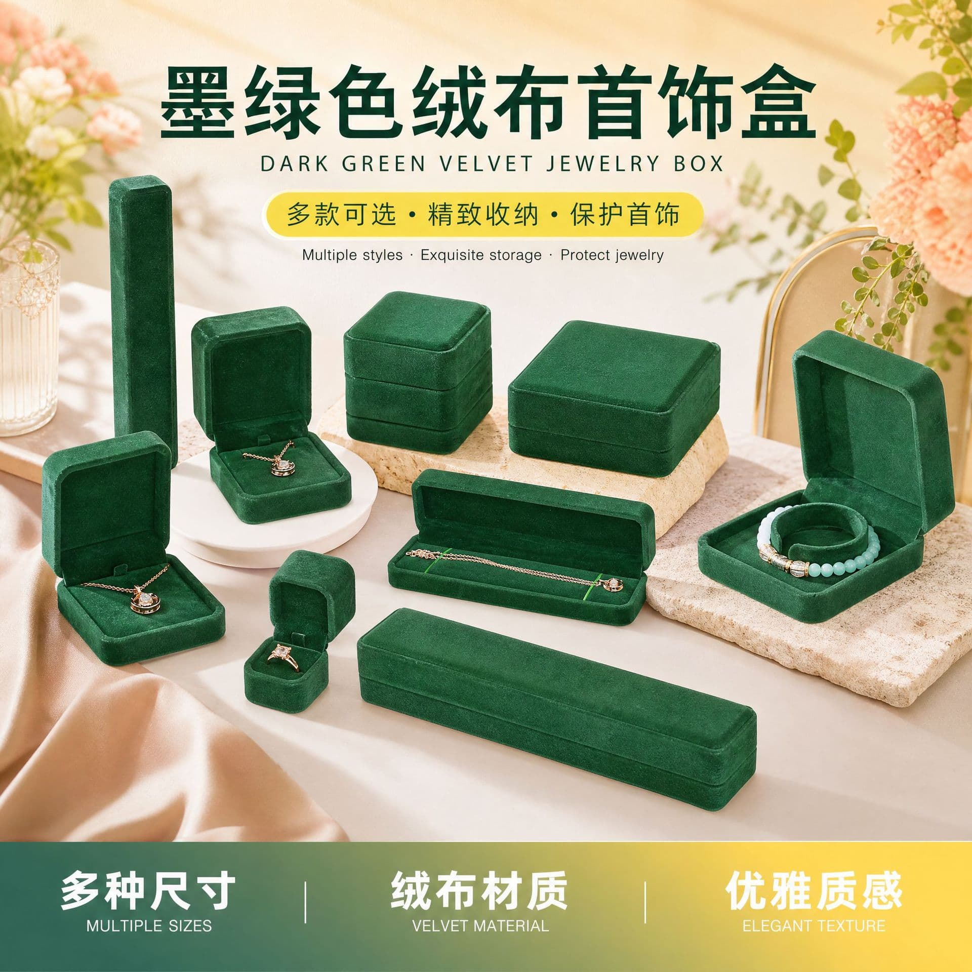Dark Green Rounded Velvet Jewelry Box Wholesale Ring Box Earring Pendant Bracelet Necklace Jewelry Packaging Box