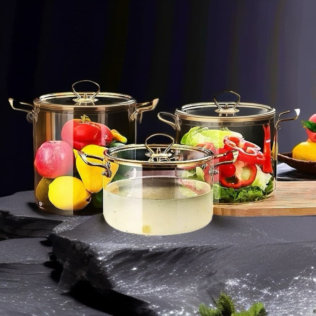 High borosilicate glass double-handled stew pot for home use, compatible with gas stoves, large capacity, high-temperature resistant, and microwave-safe cookware.