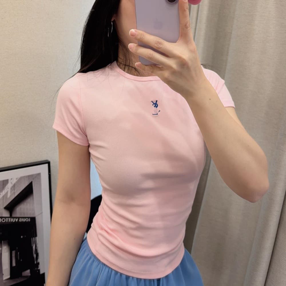 Temperament simple dopamine color T-shirt for women 2026 spring and summer new slim fit [minimum order of three pieces for each style]