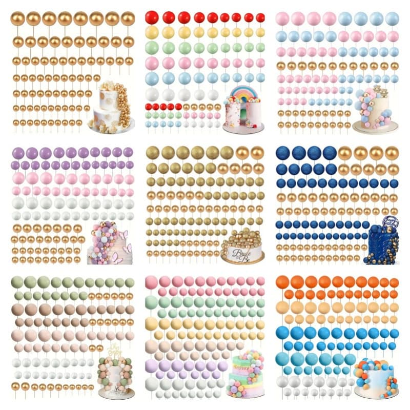 Cross-Border 108 Mixed Color Cake Decoration Balls, Gold Balls, Silver Balls, Colorful Balls, Birthday Cake Accessories and Ornaments