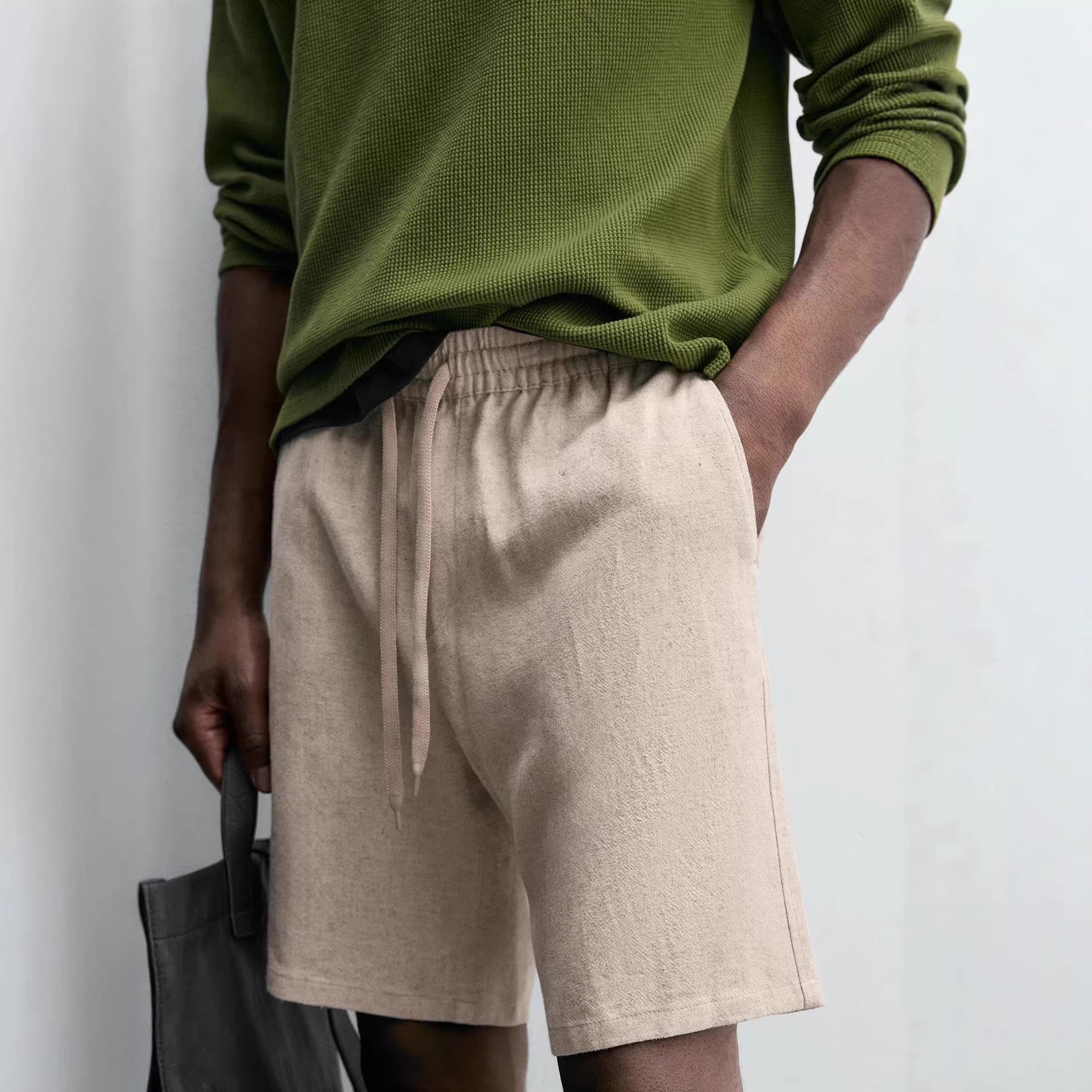 Summer men's viscose linen blend casual shorts