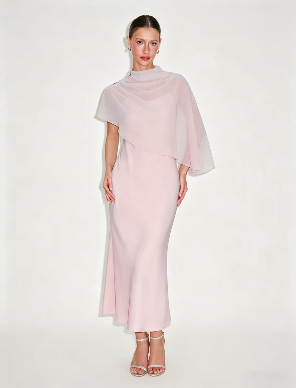 Cross-border Hot-selling Light Luxury Cape Style Poncho Dress for Women 2026 Spring New Chiffon Slimming Mid-Length Multiple Colors