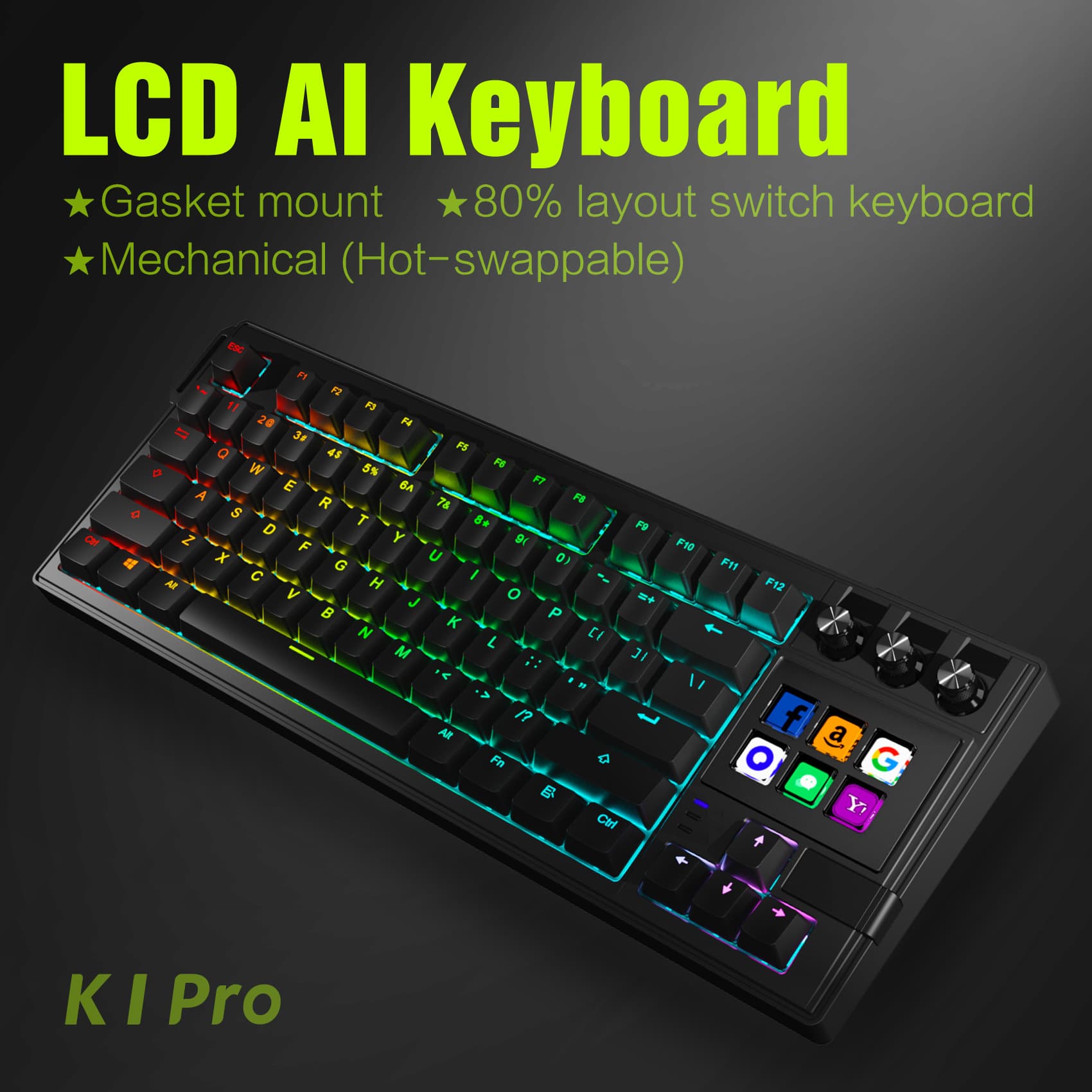 LCD AI Keyboard 78-Key RGB Backlit AI Mechanical Hot-Swappable Custom Gaming Keyboard
