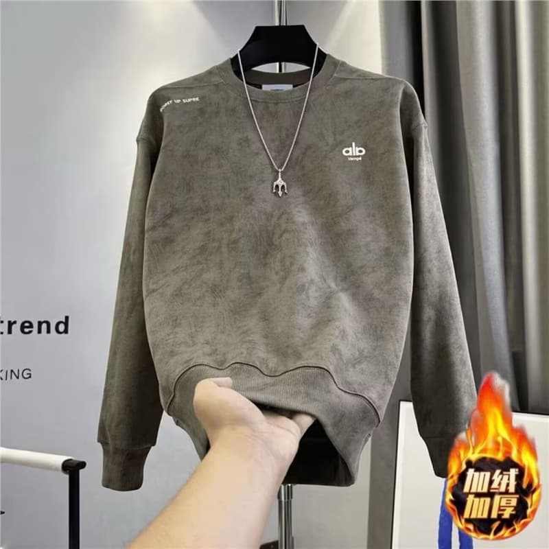 Designer Letter Embroidered Tie-Dye Hoodie Men Streetwear Loose Crewneck Casual Top Autumn Winter Fleece Lined Base Layer