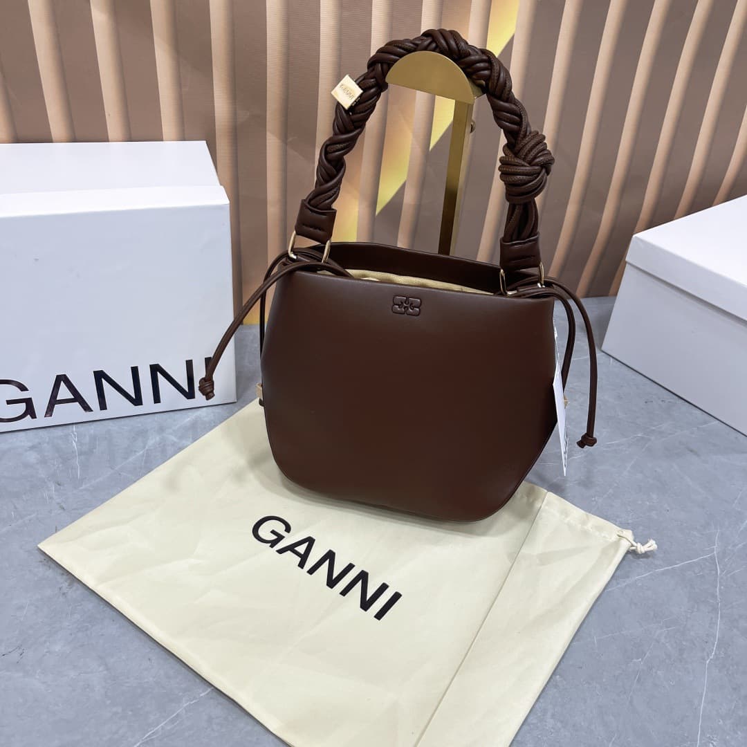Europe and America Cross-border 26 GANNI Hexagonal Woven Handbag Women's Crossbody Bag Premium Bucket Bag for Women