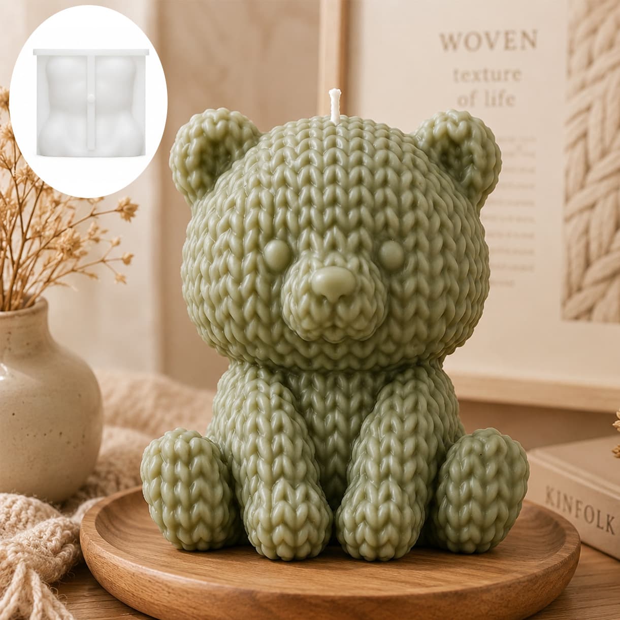 Cross-border Knitted Bear Aromatherapy Candle Mold DIY Knit Bear Handmade Aromatherapy Gypsum Ornament Silicone Mold