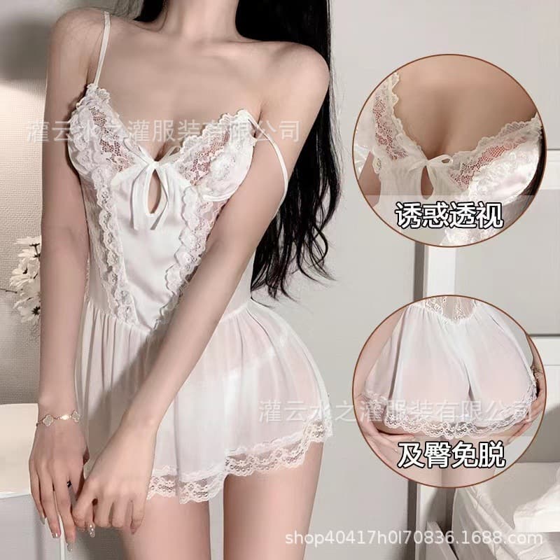 Sexy Lingerie Lace Nightgown Seductive Flirting Hot See-through Transparent Quick-Release Passion Nightdress Wholesale