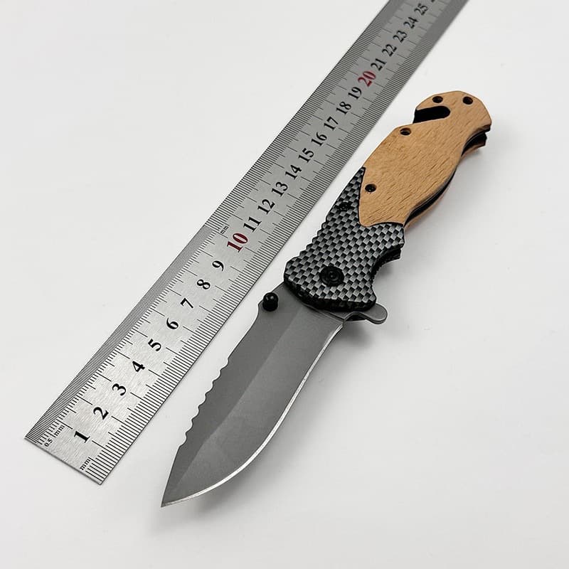 Factory high-hardness stainless steel folding knife portable self-defense tactical sharp outdoor knife wooden handle portable fruit knife
