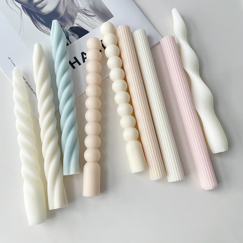 Long Handle Aromatherapy Candle Silicone Mold Twisted Screw Thread Design Candle Making Tool Stripe Pattern Grinding Tool