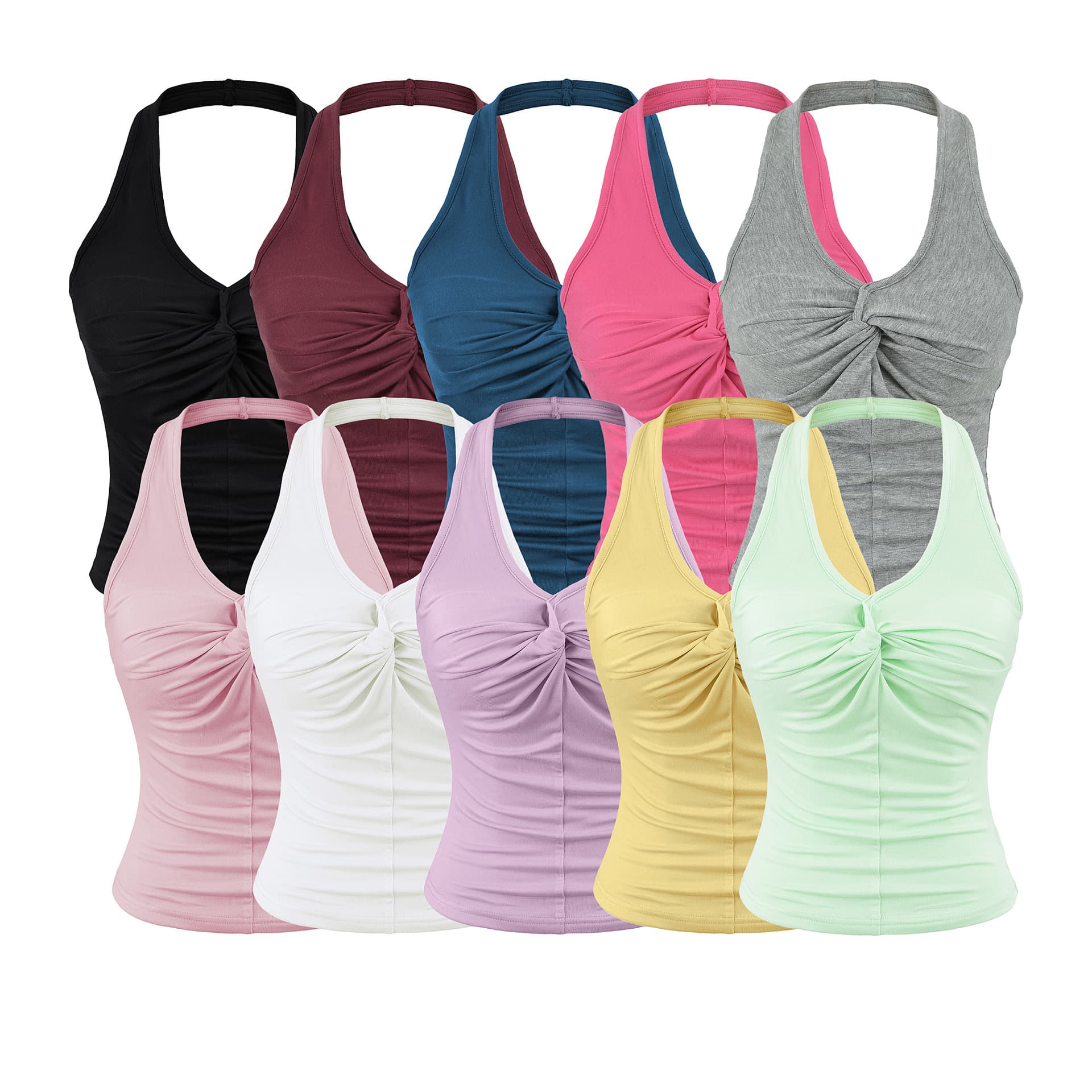 New Multi-Color Sexy Style with Padded Twist Halter Vest Top for Women Summer New Slim Fit Versatile Top