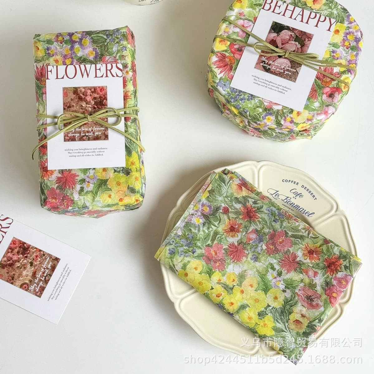 Ins Style Oil Painting Flowers Tissue Paper Bouquet Base Decorative Paper Spring Monet Garden Flower Sea Gift Wrapping Paper