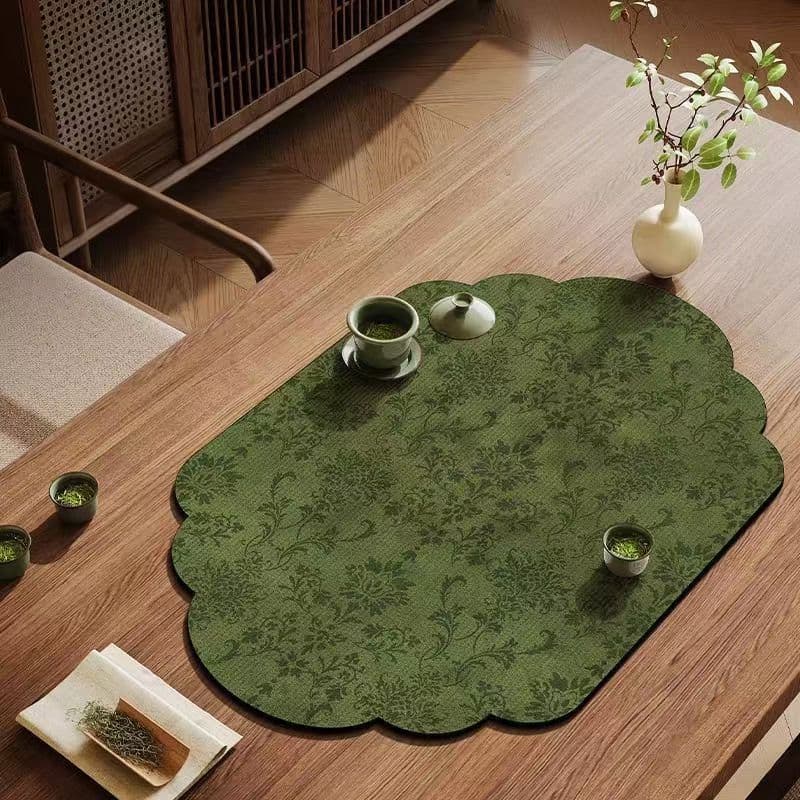 New Chinese Style Dark Green Tea Mat, Dry Tea Tray Coaster, Tea Table Mat, Diatom Mud Water-Absorbing Table Mat