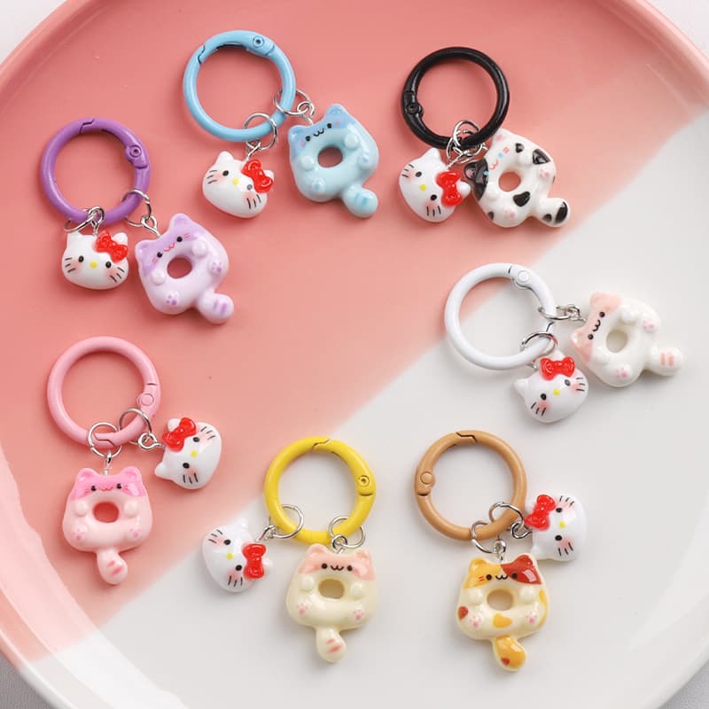 Original Cute Cartoon Donut Cat Keychain Siamese Cat KTins Style Keychain School Bag Earphone Pendant