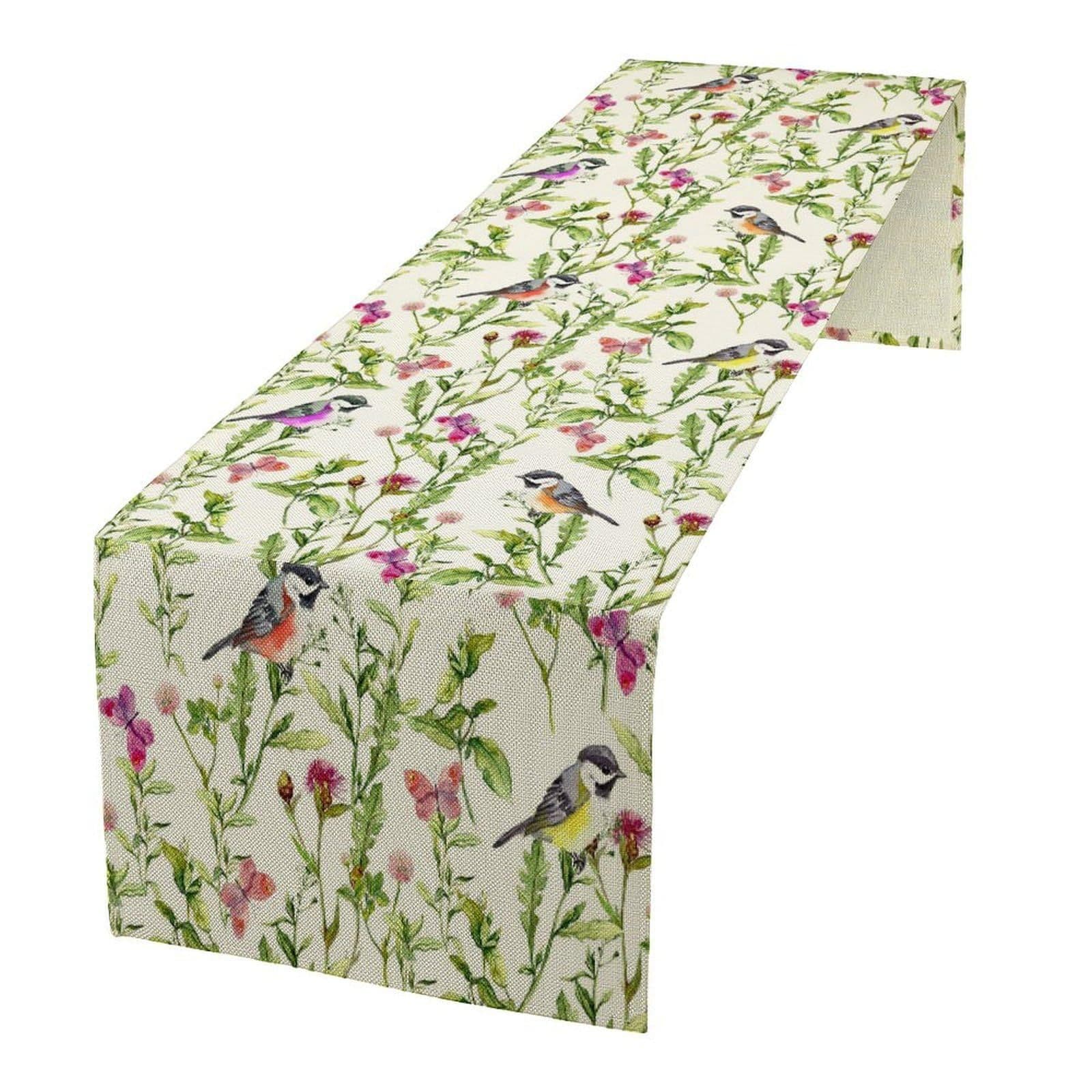 Cross-border Table Runner Spring Floral Birds Party Dining Table Restaurant Farmhouse Coffee Table Decor Amazon Wholesale