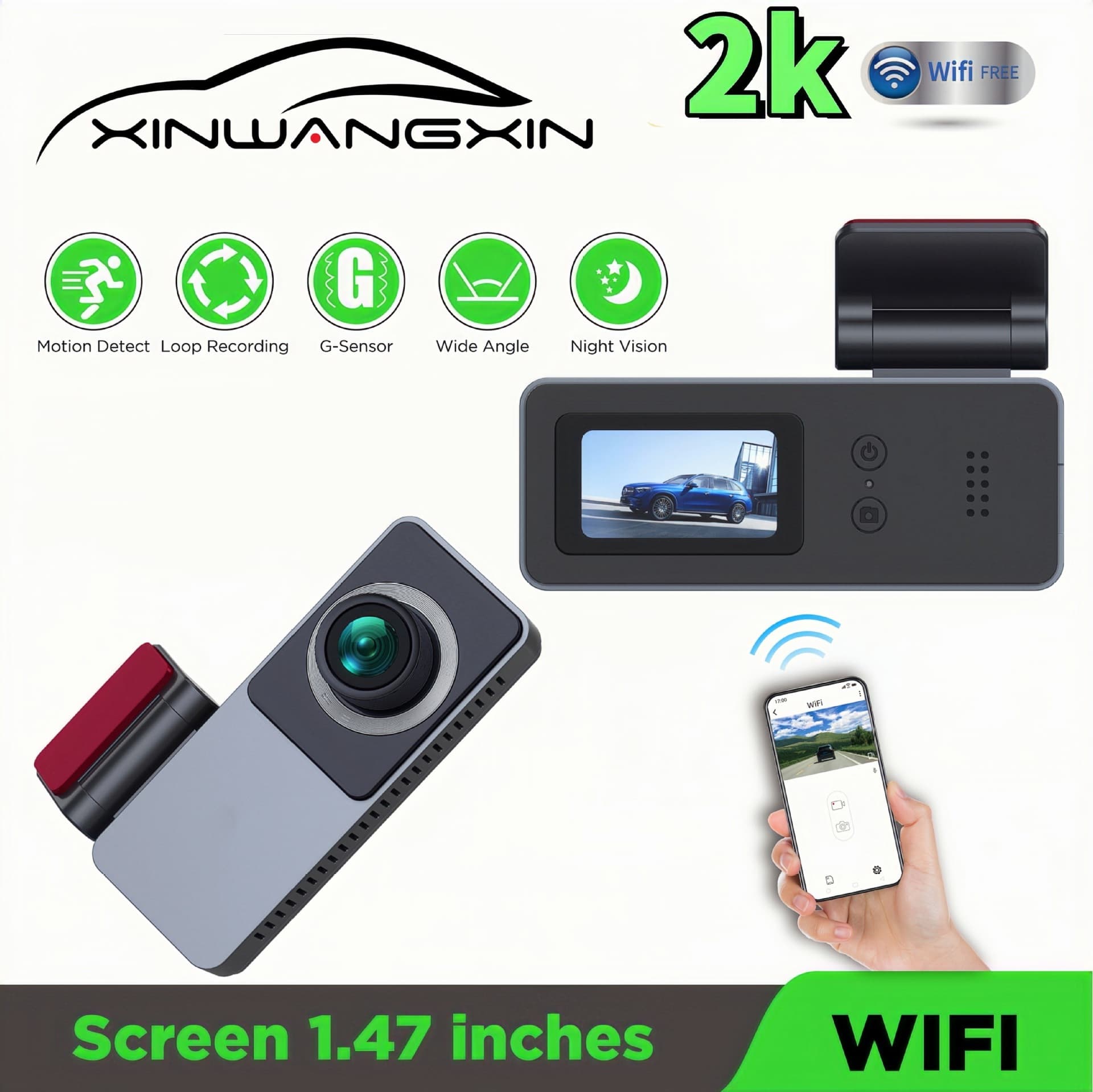 2K Dash Cam Car Black Box WiFi Connectivity Parking Monitoring Night Vision Enhanced Video Recording Windshield Installation