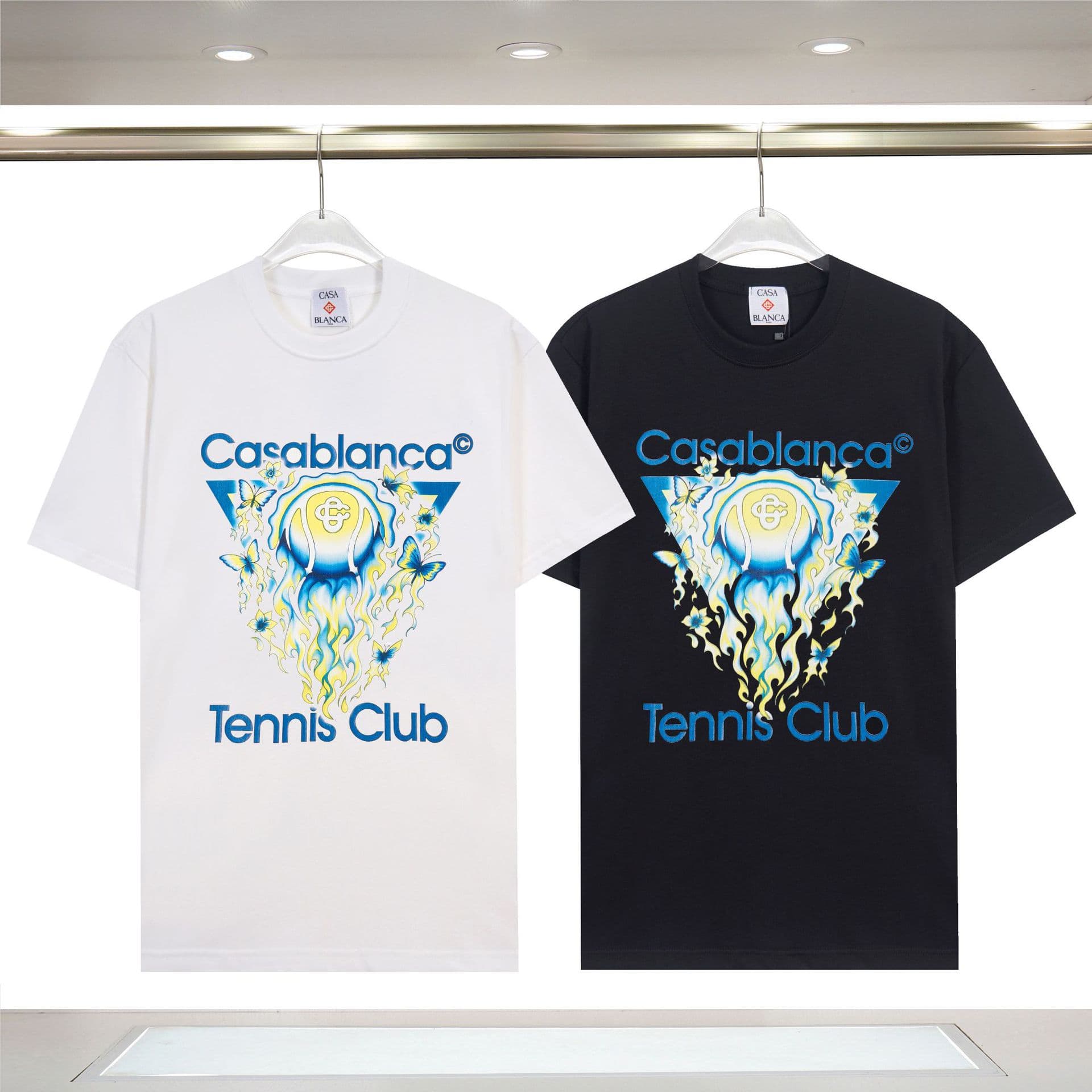 New Casablanca Short-Sleeve Trendy Cross-Border Flame Butterfly Logo Letter Casa Print Loose T-Shirt