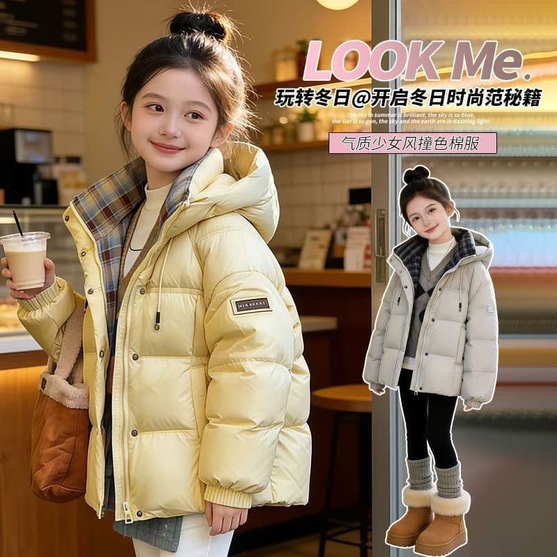 Girls' Winter Warm Down Cotton Coat 2025 New Children's Korean Style Mid-Large Kids Trendy Puffer Jacket with Hood