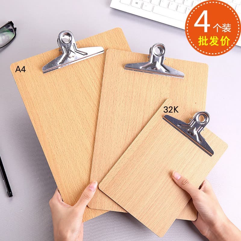 A4 Wooden Clipboard Writing Board for Restaurant Menu, Ordering Board, BBQ Shop, Dining Establishment, Exam Paper Clip, and File Folder