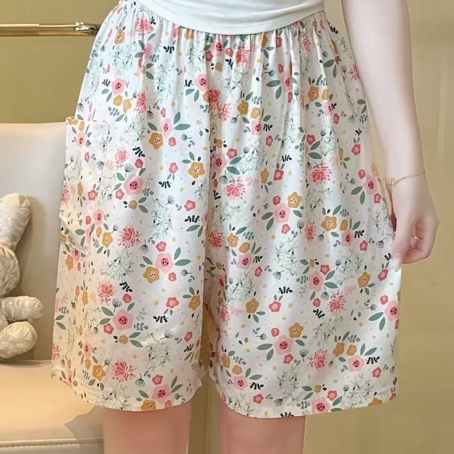Women's Pocket Cotton Sleep Shorts Summer Rayon Lounge Beach Shorts Loose Plus Size 5/4 Length