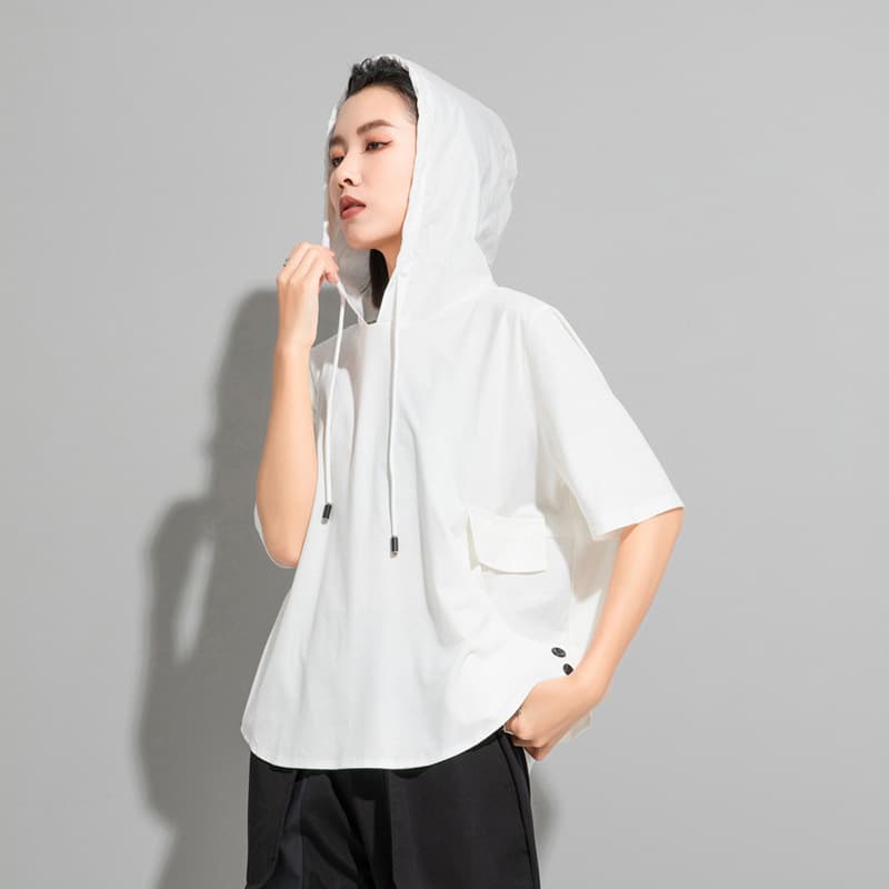 Summer New Women's Fashionable European and American Style Cool Comfortable Breathable Hooded T-Shirt Women's Short Sleeve Top