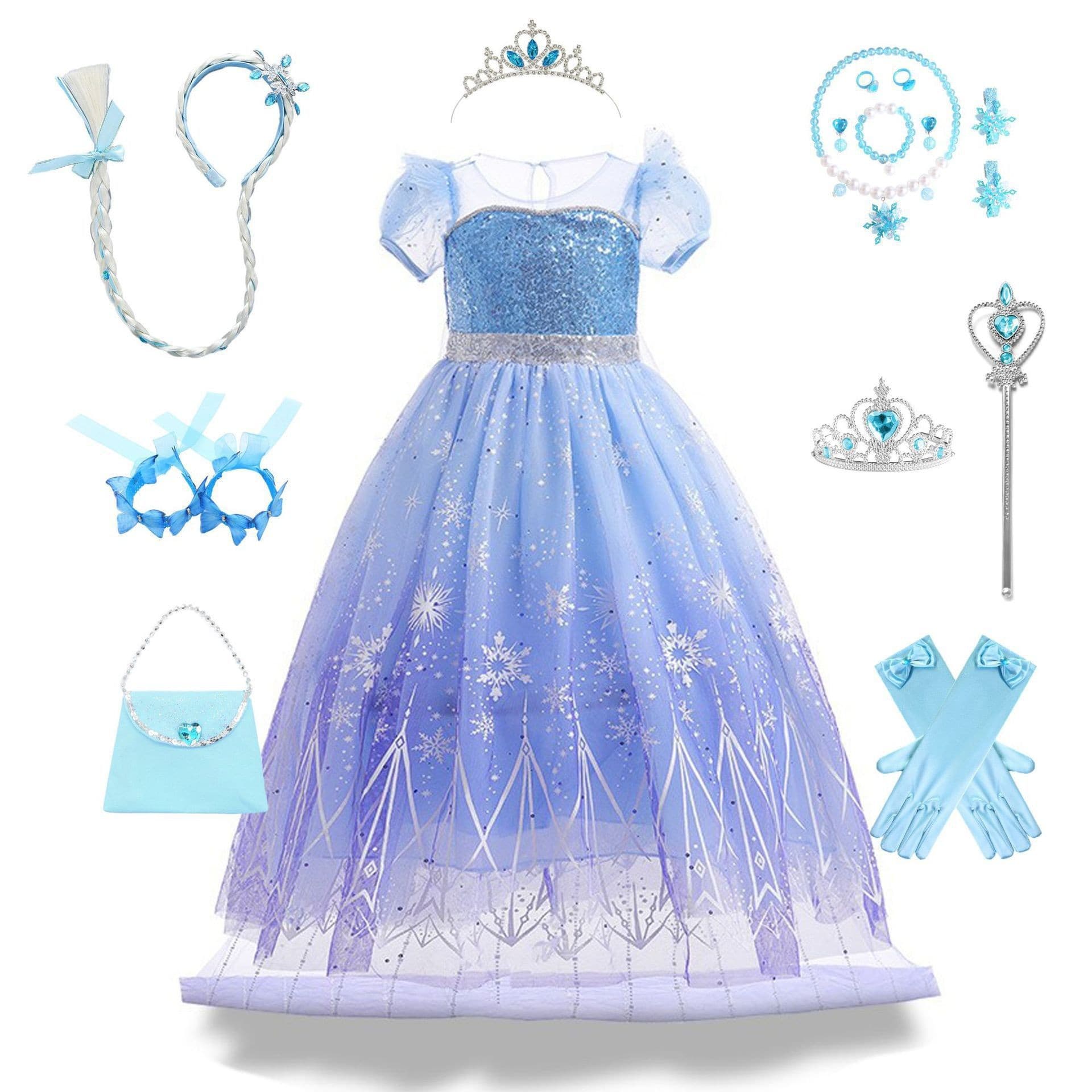 2024 Frozen Elsa Mesh Sequin Princess Dress Girls Summer Dress Elsa Long Princess Dress Children E58