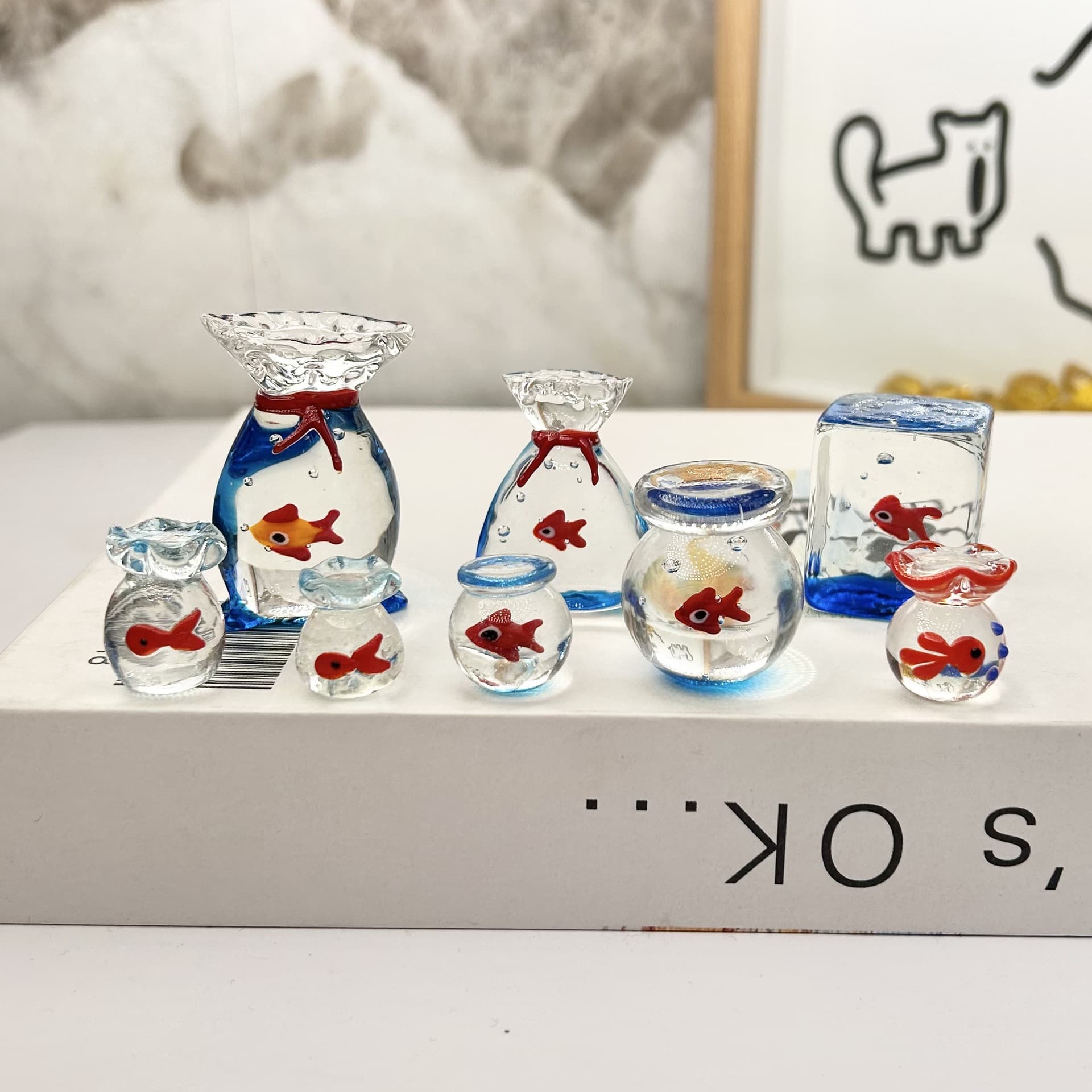 Transparent Glazed Fish Bag Small Fish Tank Glow-in-the-Dark Fish Block Desktop Decoration Ornament Gift Cute
