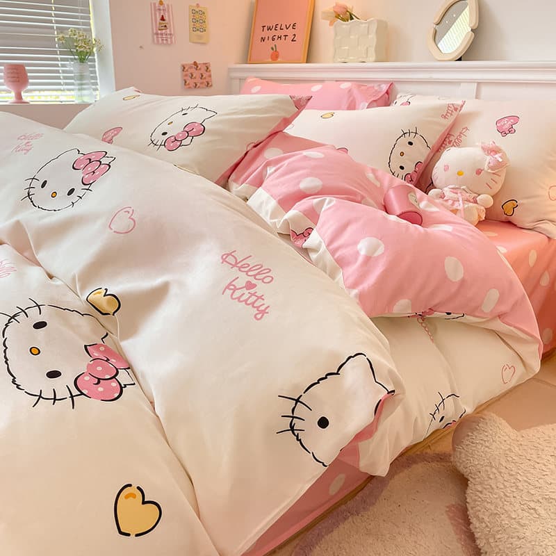 Cute Princess Style Pure Cotton Bedding Set, Full Cotton Kids Girls Bedroom Dormitory Bed Sheet Three-Piece Set with Pillowcase