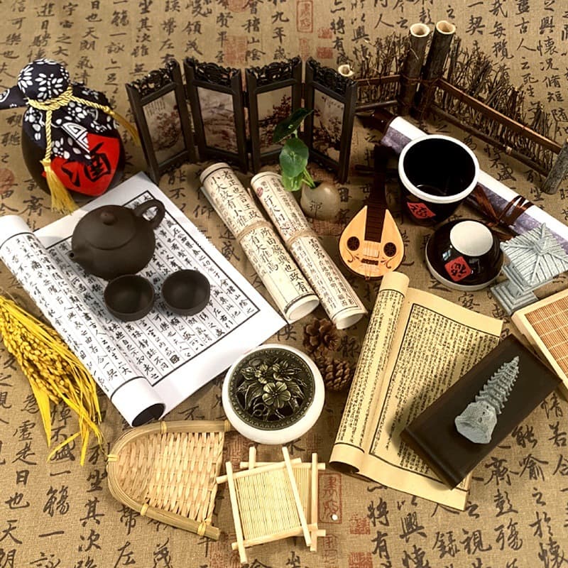 Vintage Photography Props Set, Chinese Antique Style Props for Hanfu Baby Photo Shoot, Mini Desktop Chinese Decor