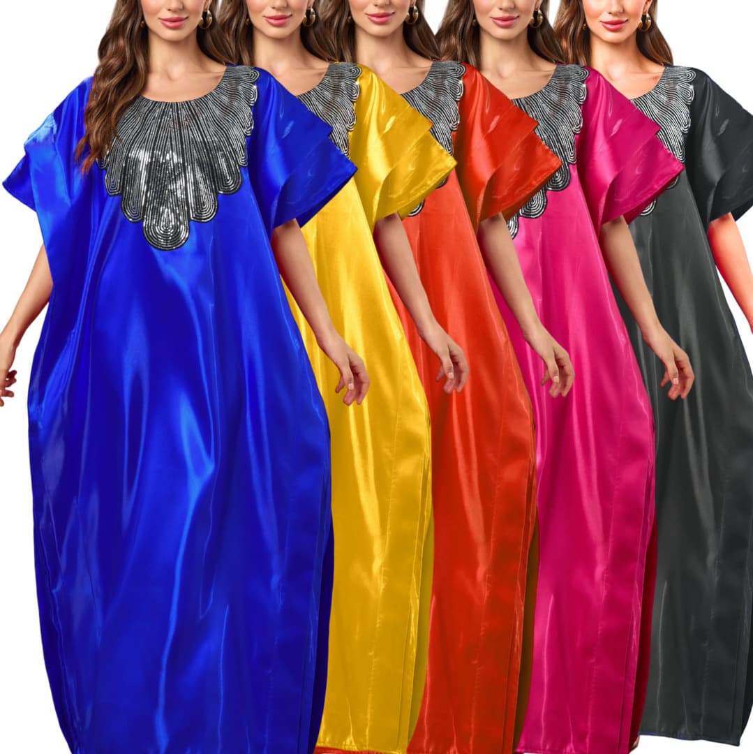 TikTok 2025 African and Middle Eastern Sequin Solid Color Loose Robe with Headscarf, Plus-size Robe Dress for Women