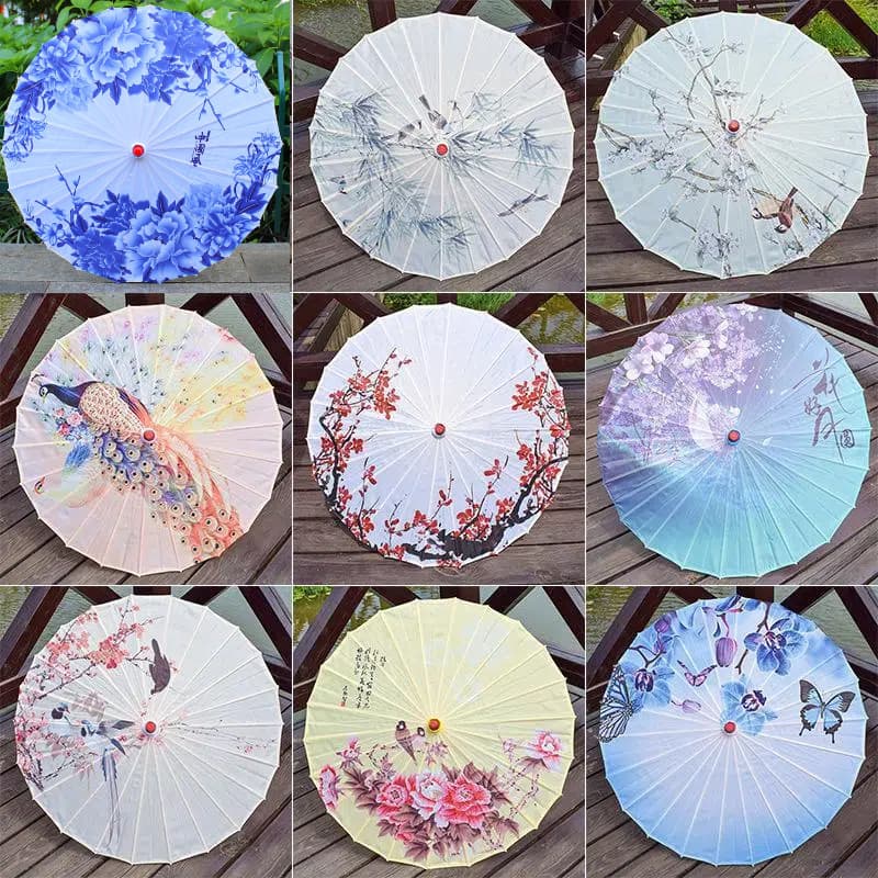 Silk Printed Craft Umbrellas for Indoor and Outdoor Ceiling Decor, Classical Dance, and Imitation Oil-Paper Styles