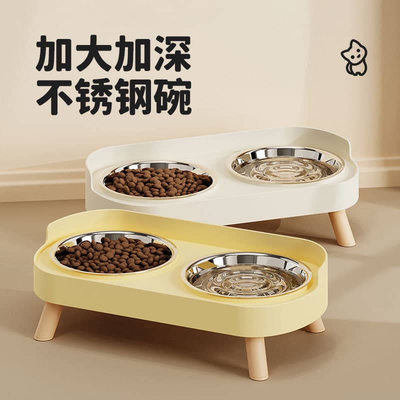 Cat Bowl Anti-Tip Stainless Steel Double Bowl Dog Bowl Cat Bowl Food Bowl Neck Protection Anti-Splash Food Bowl Cat Water Bowl