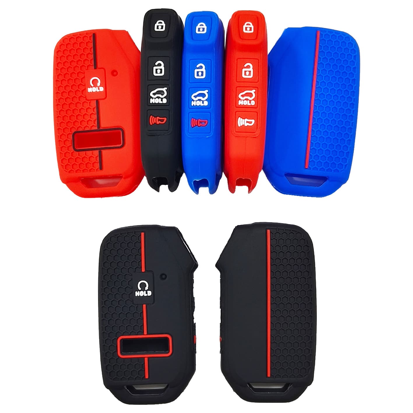 Compatible with 5-Button Kia Sportage Stinger GT Seltos K900 Sportage Honeycomb Pattern Silicone Car Key Case Cover