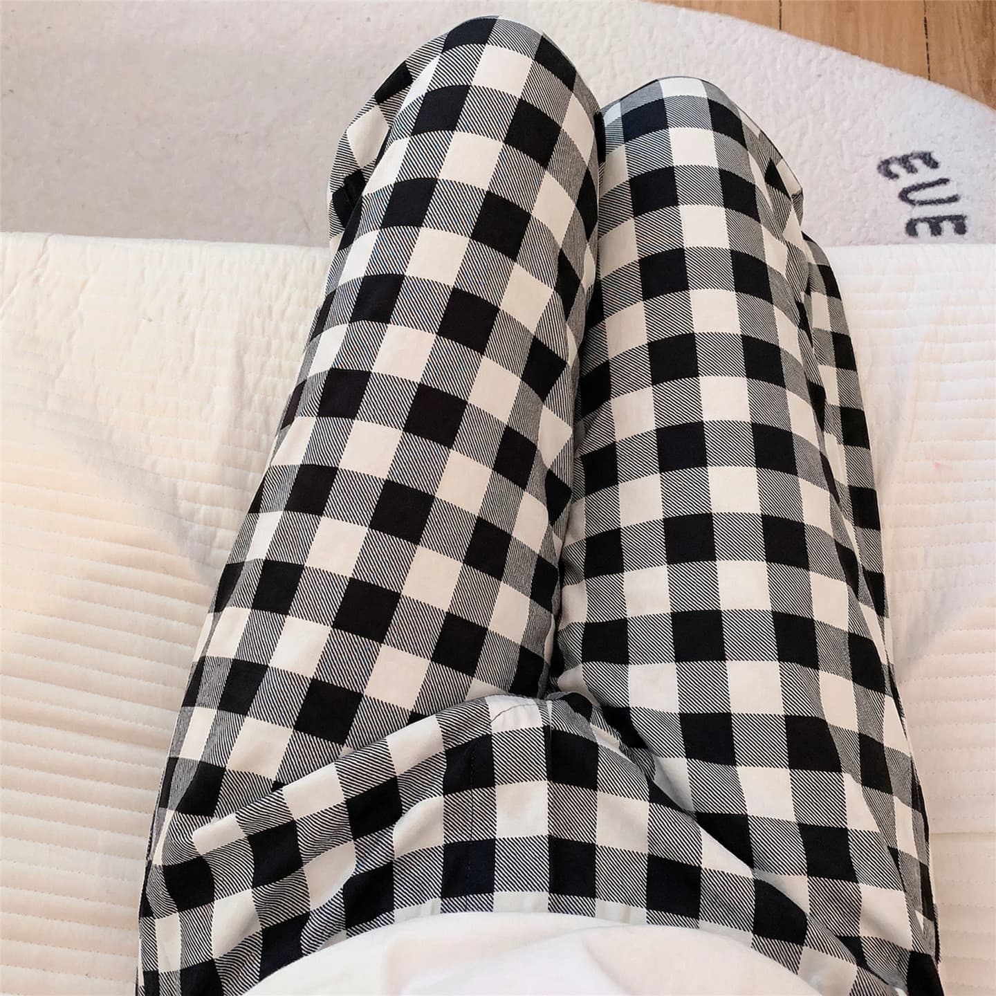 Korean Large Grid Outdoor Cotton-Like Sleep Pants for Women Summer Long Pants Casual Lounge Pants Fashionable Wear-Out Mosquito-Repellent Pants