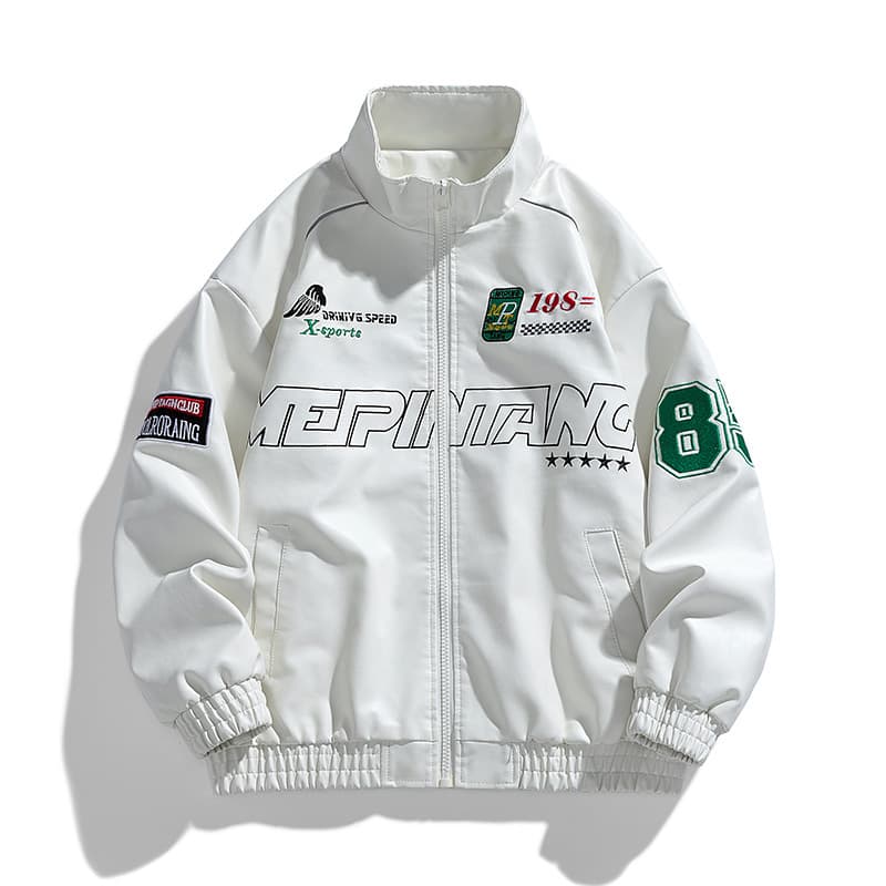 Men's PU Leather Motorcycle Jacket 2024 New Fall Stand Collar Casual Biker Coat with Embroidery Streetwear