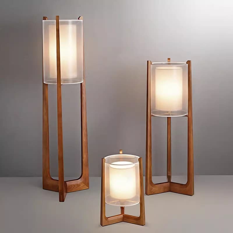 New Chinese style walnut color fabric floor lamp living room bedroom bedside Japanese style hotel Zen simple solid wood lamps