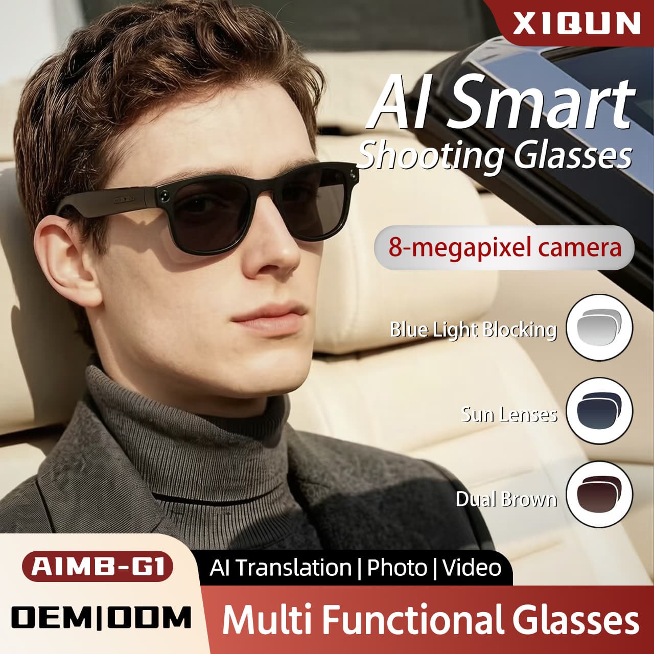 Smart Aimb-G1 Glasses with 8 Million Pixels for Photo and Video Recording, Local Storage, and Free Ai Real-Time Translation