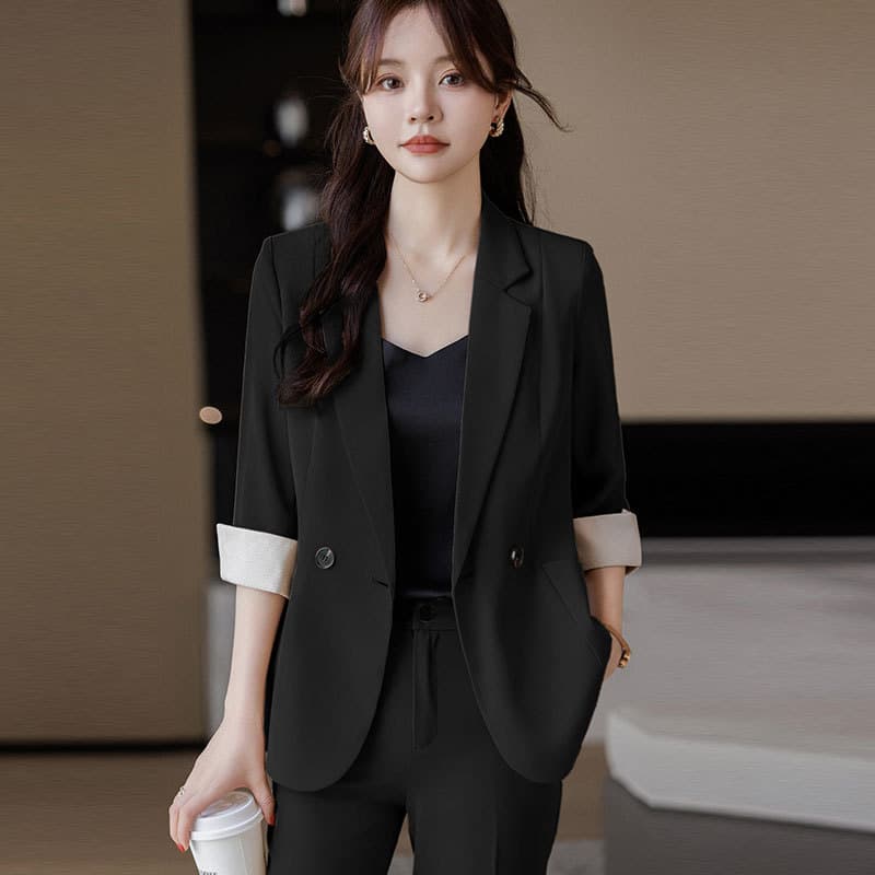 2024 Spring/Summer New Women's High-End Business Suit Set with Medium Sleeves, Trendy Internet Celebrity Blazer and Pants for Beauticians