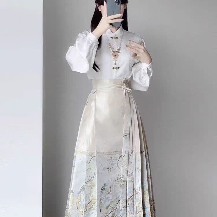 New Chinese National Style Horse-Face Skirt 2024 Spring/Autumn New Women's Modified Ming-style Jacquard Hanfu Daily Commute Two-piece Set