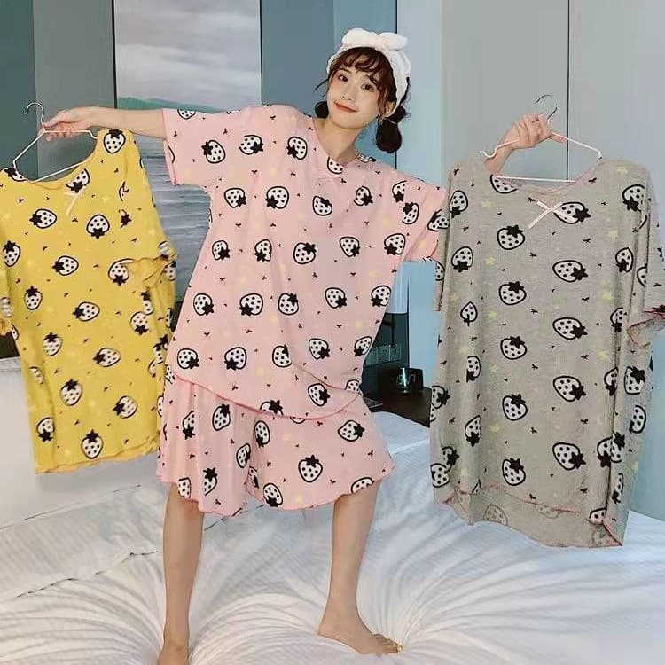 Cross-border Trade Style Pajama Women Summer Short Sleeve 160g Cotton-like Korean Loose Plus Size Homewear Set