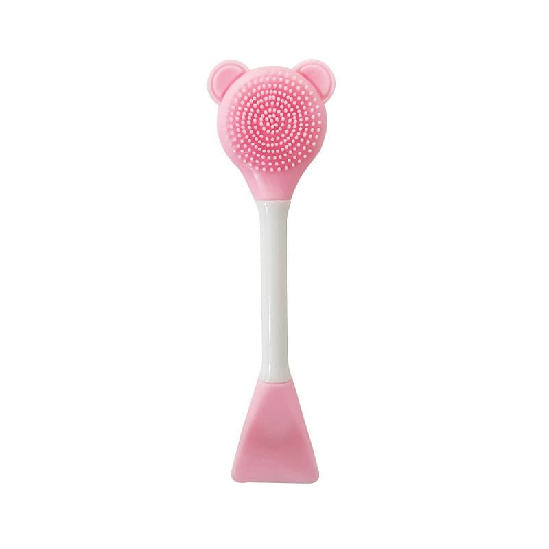 Bear Long Handle Dual-Head Silicone Facial Cleansing Brush Massage Tool Multi-Function Face Massage Makeup Remover Brush