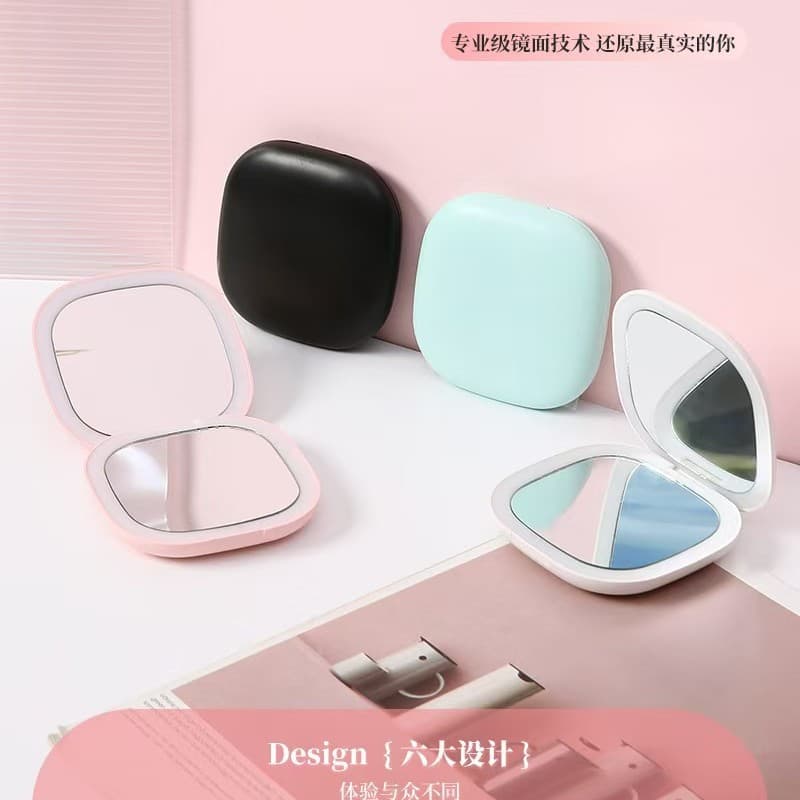Handheld LED Folding Makeup Mirror with Light, Portable Small Makeup Mirror with Double-Sided Rechargeable