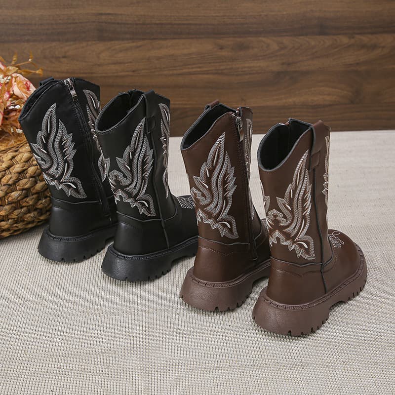Girls' Western Cowboy Boots 2024 Autumn and Winter New Retro Embroidered Children's Martin Boots High Performance Performance Boots