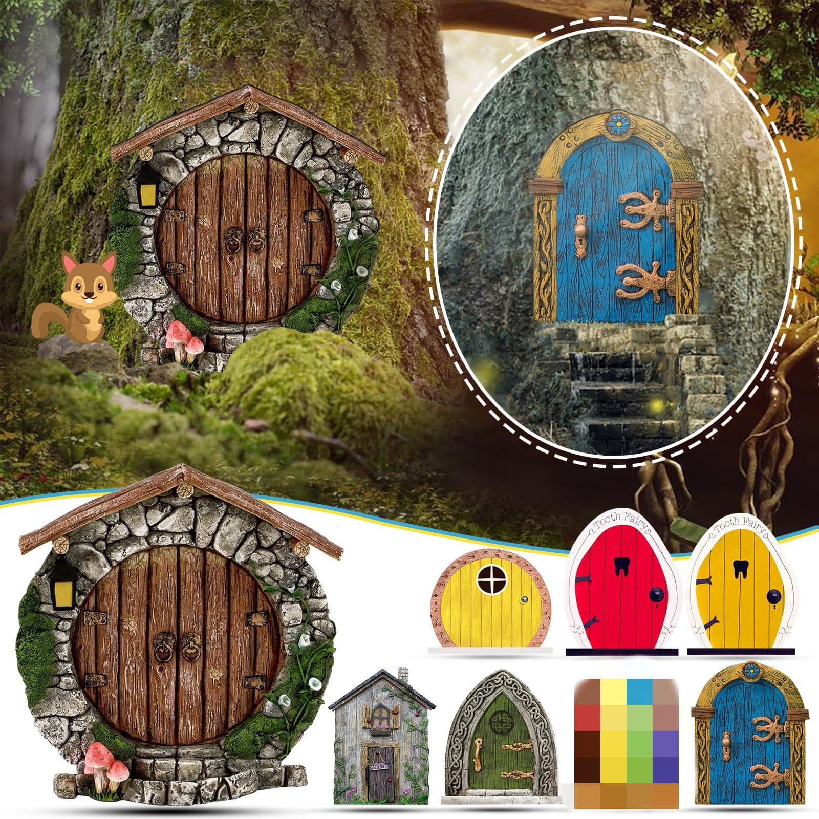 Fairy Elf Door Wooden Decorative Garden Ornament Wooden Crafts Yard Art Tree Decor Enchanted Forest Decor
