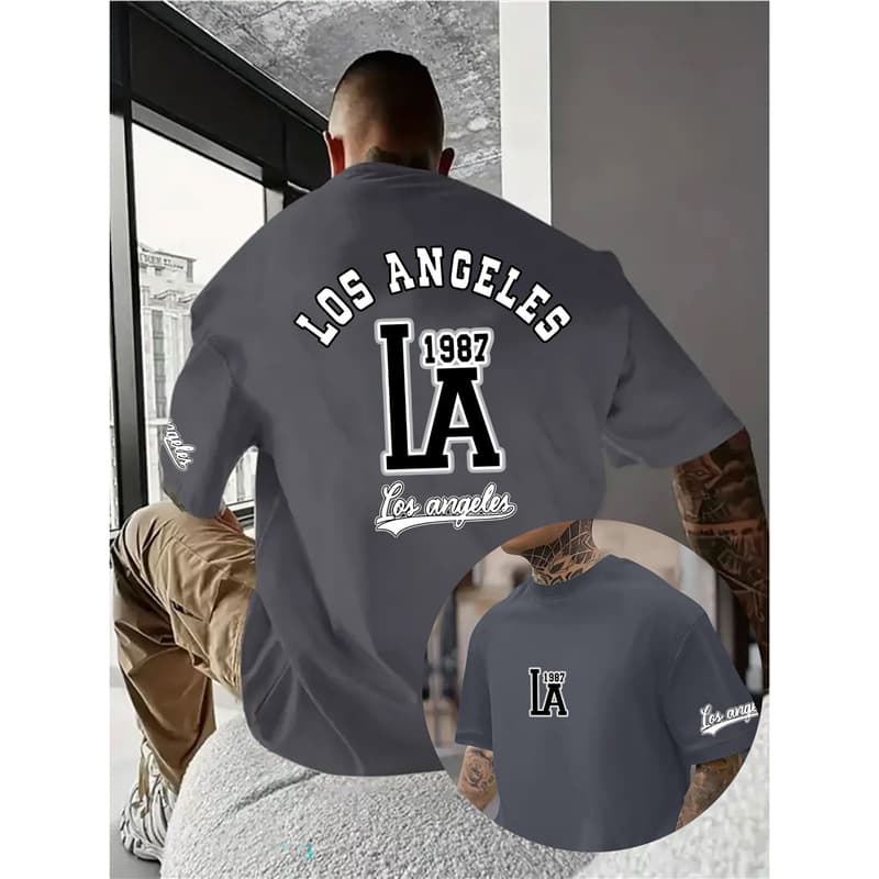 Cotton Fashion Letter Unisex T-Shirt Short-Sleeved Men's and Women's European Size Casual Printed Sports Los Angeles Shirt