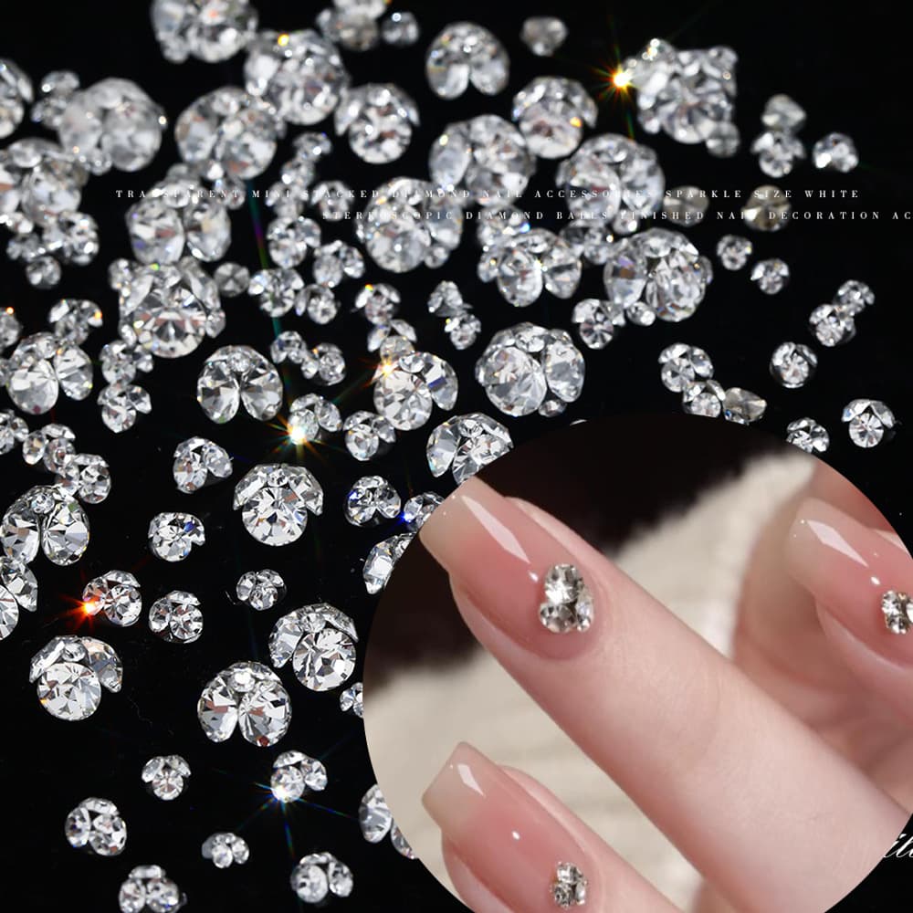 Cross-border Hot-selling 10pcs Nail Art Rhinestone Stacked Decorations Bling Light Luxury Transparent Bottomless Better Fit High-end Nail Art Stacked Rhinestones